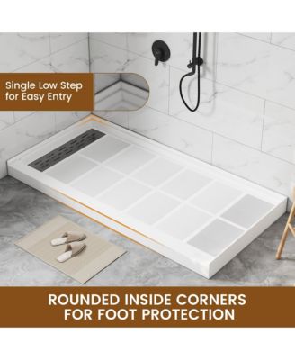 60"W X 30"D SMC Single Threshold Shower Base Anti-Slip Shower Pan, Drain Assembly & Drain Cover Included