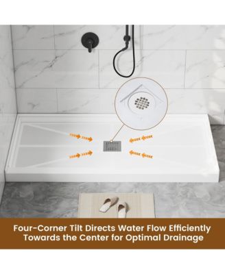 60"W X 36"D SMC Single Threshold Shower Base Anti-Slip Shower Pan, Drain Assembly & Drain Cover Included