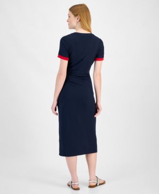 Женское миди-платье в рубчик с искусственным запахом от Tommy Hilfiger