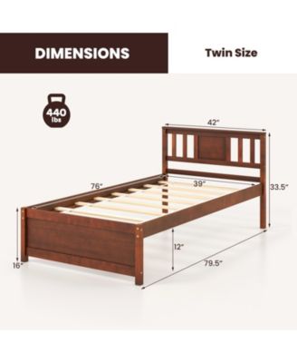 Wooden Platform Bed with Headboard and Slat Support-Twin Size
