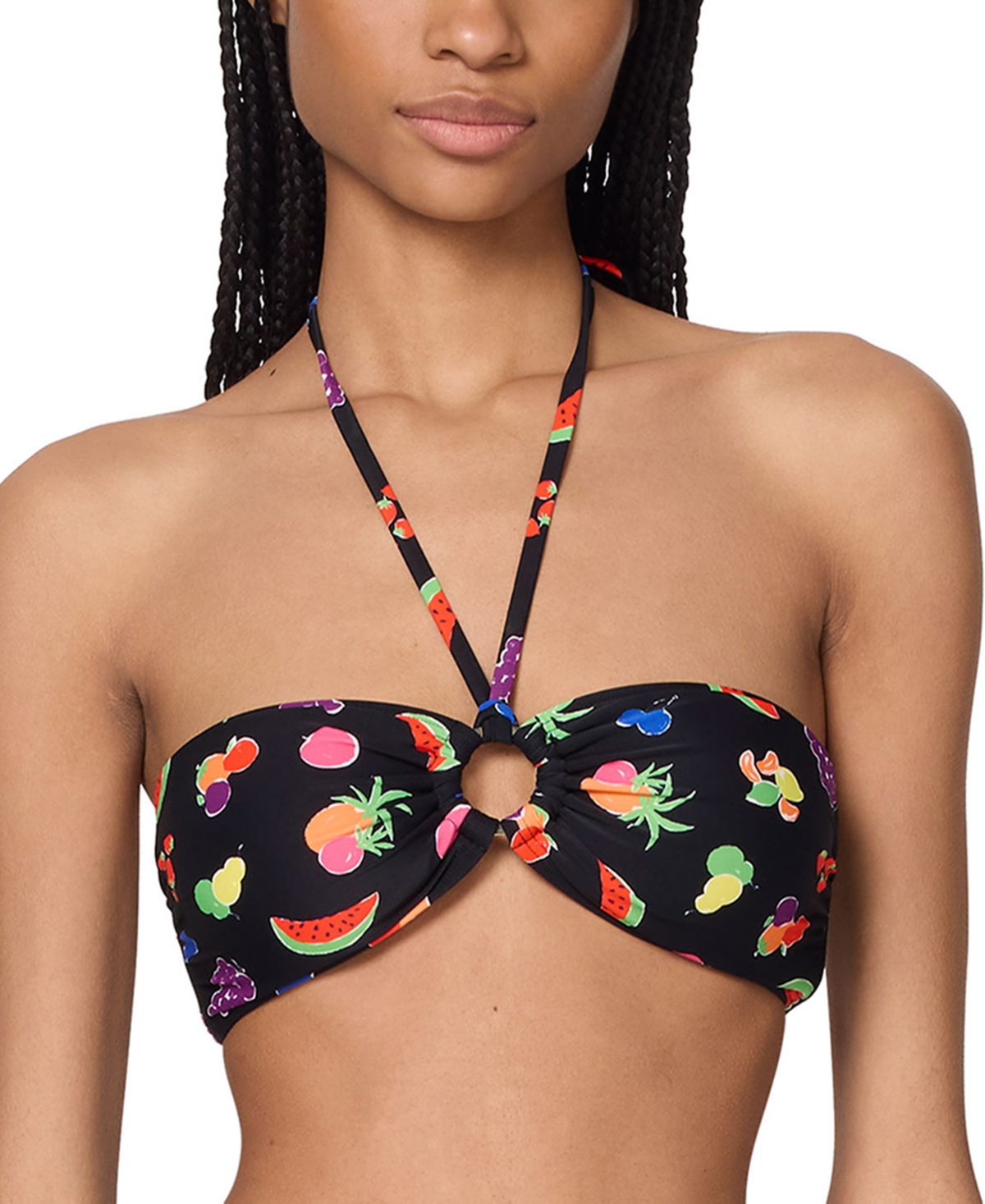 Women's Fruits Bandeau Ring Bikini Top - Black Multi