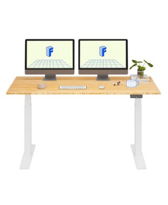 E7-COMMERCIAL 60  W Electric Adjustable Standing Desk, Bamboo Top, White Base