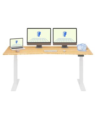 E7-COMMERCIAL 72  W Electric Adjustable Standing Desk, Curved Bamboo Top, White Frame