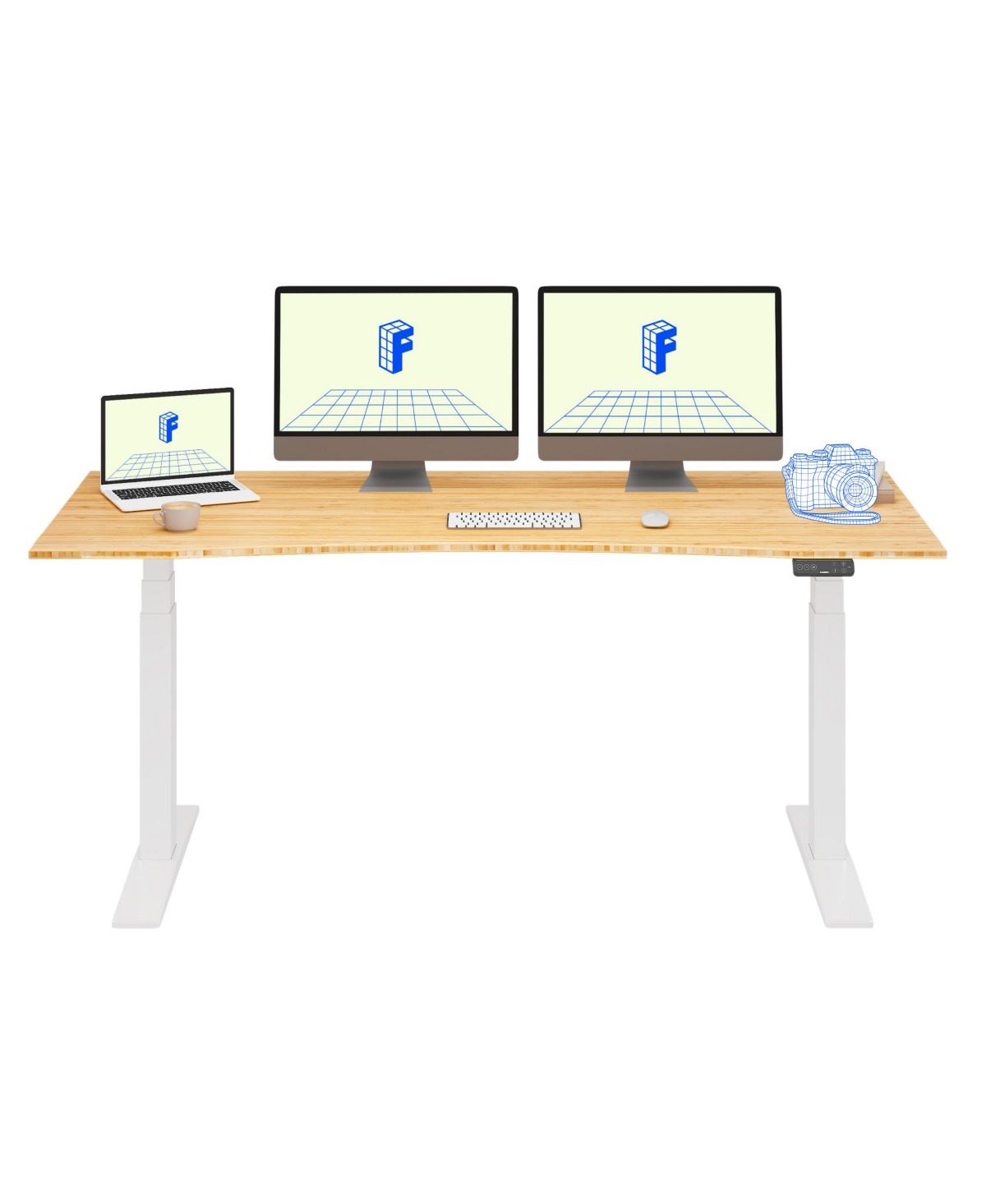 Flexispot E7-commercial W Electric Adjustable Standing Desk, Curved Bamboo Top