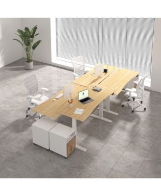 E7-COMMERCIAL 72  W Electric Adjustable Standing Desk, Curved Bamboo Top, White Frame