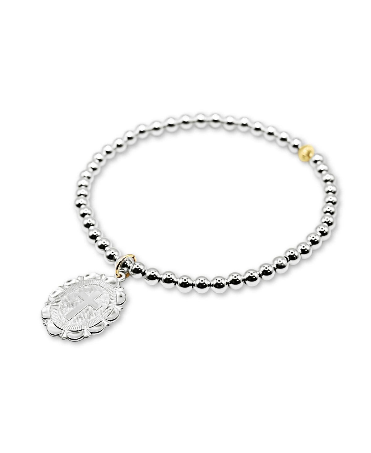 4mm Sterling Silver Ball with Cross Medallion Charm - Silver