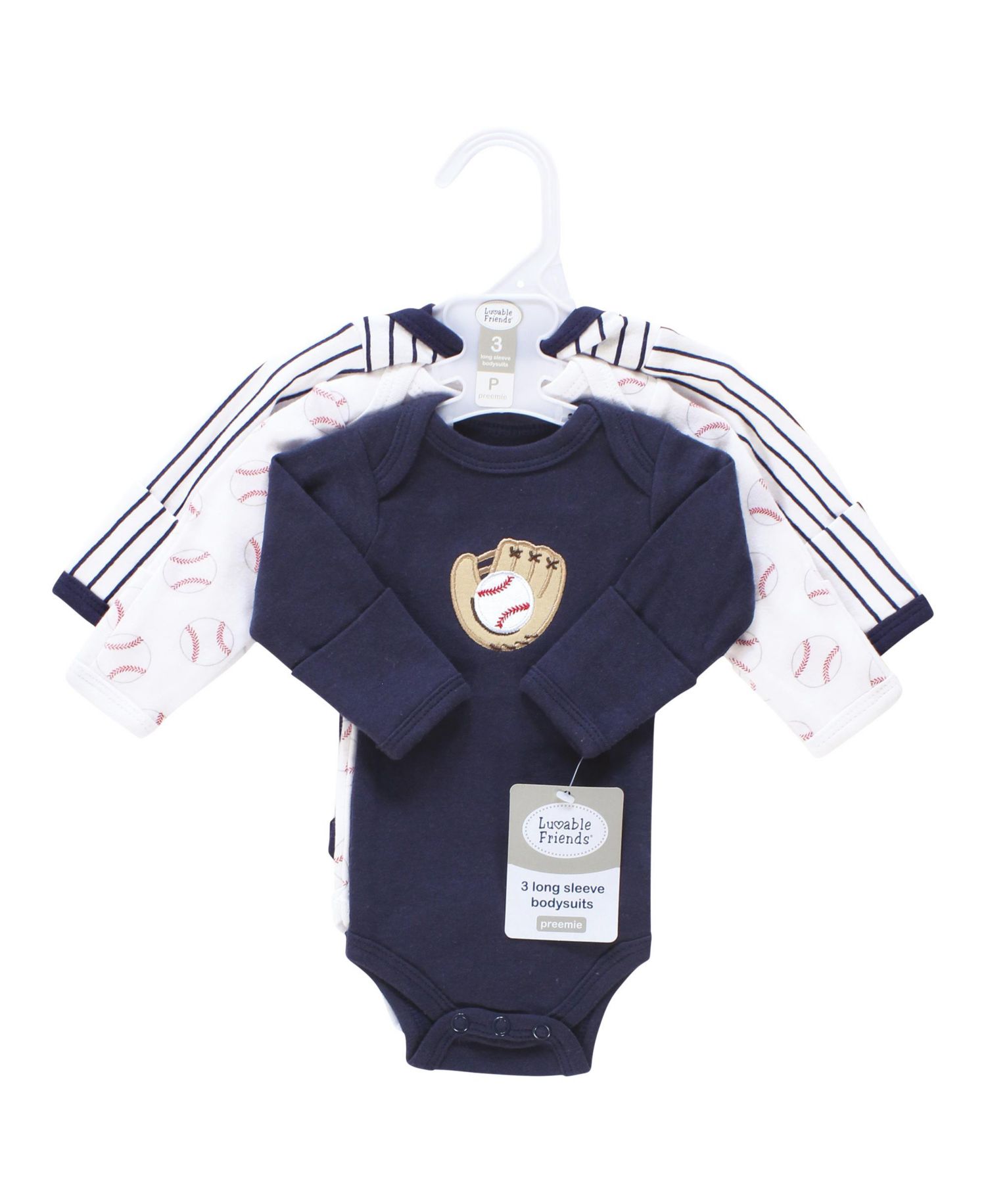 Baby Boys Preemie Long Sleeve Bodysuits 3pk - Baseball