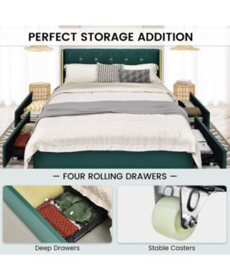 Full Size Upholstered Bed Frame with 4 Drawers-Full Size