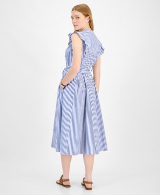 Женское хлопчатобумажное платье миди в полоску с оборками от Tommy Hilfiger