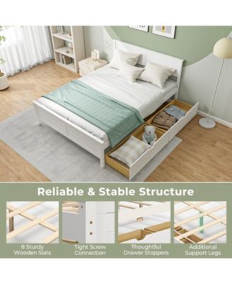 Full Size Bed Frame with Storage Drawers and Solid Wood Headboard