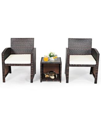 3PCS Patio Rattan Wicker Furniture Cushion Sofa Coffee Table