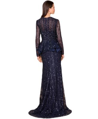 Женское платье с баской и бисером Lara с длинным рукавом