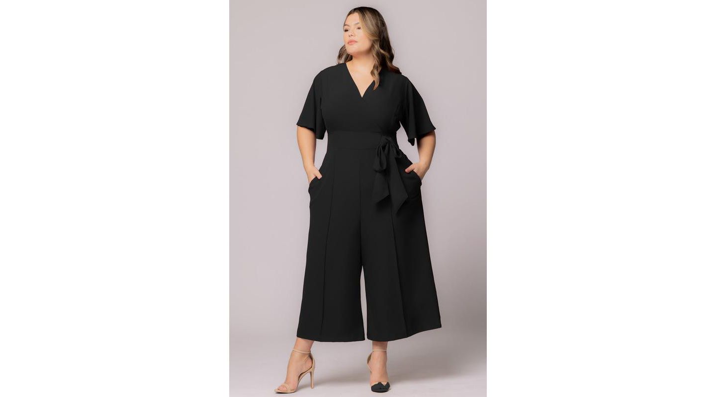 Женский комбинезон Kiyonna Plus Size Evelyn Cropped Wide Leg Jumpsuit, цвет: Чёрный — фото 5