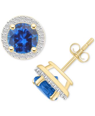 Lab-Created Ruby (2 ct. t.w.) & Lab-Created White Sapphire (1/5 ct. t.w.) Halo Stud Earrings in 10k Gold (Also in Additional Gemstones)