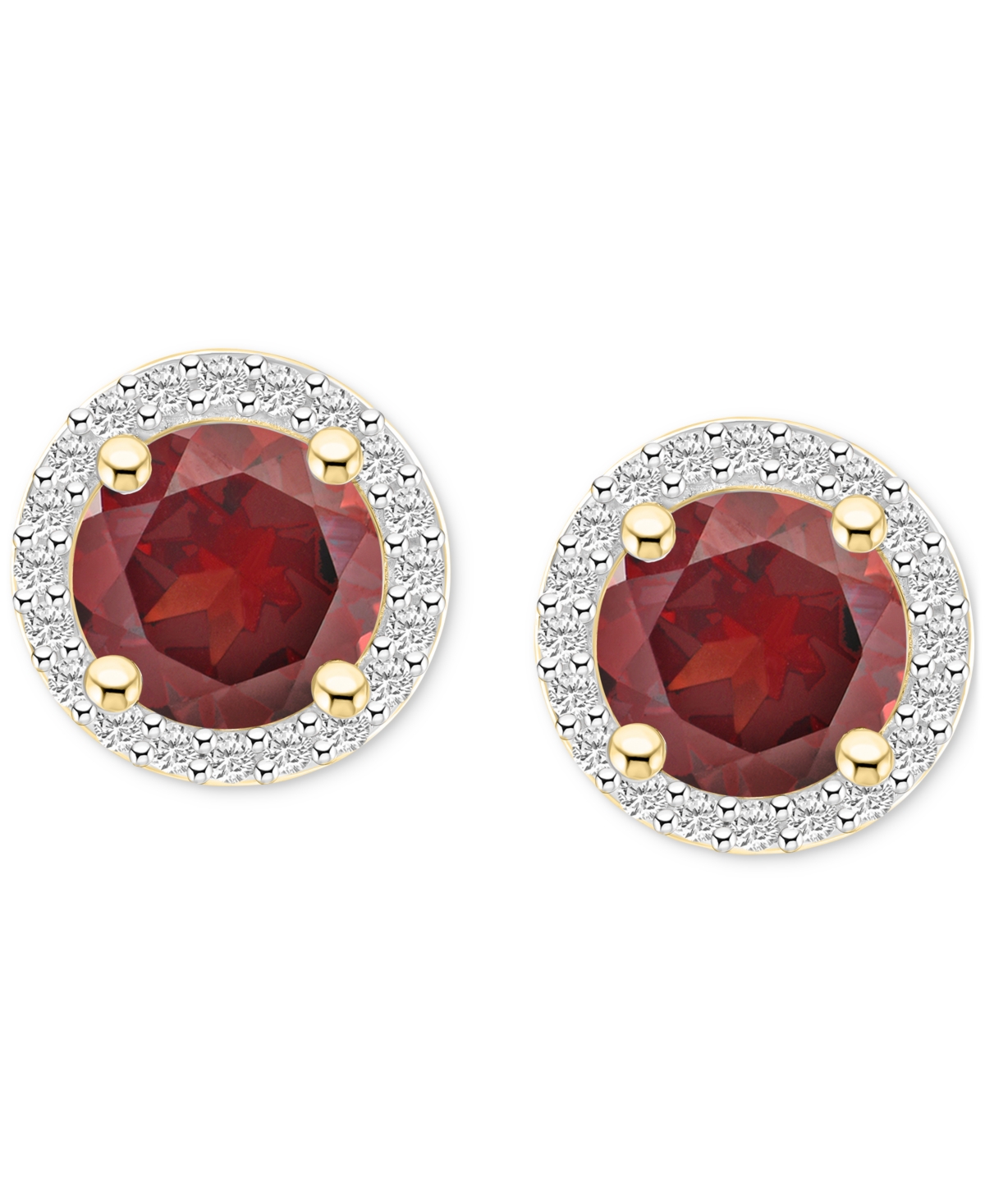 Macy's Lab-created Ruby (2 Ct. T.w.) & Lab-created White Sapphire (1/5 Ct. T.w.) Halo Stud Earrings In 10k In Garnet,gold