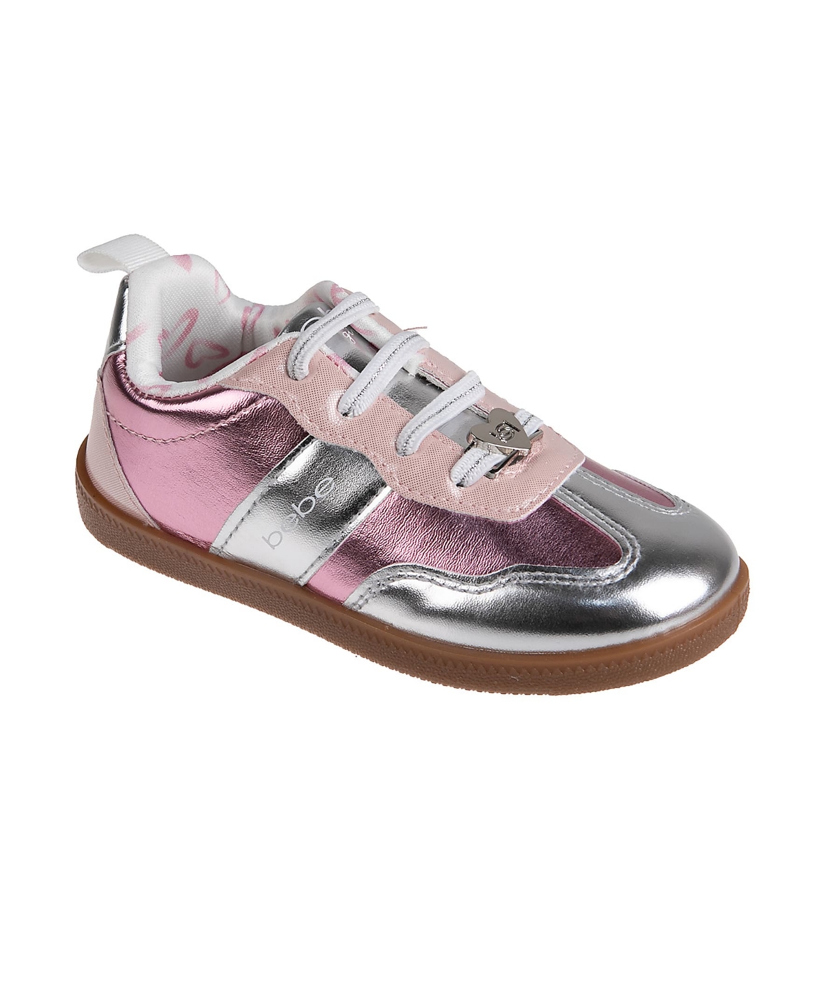 Bebe Toddler Girls Heart Lace Plate And Printed Lining Sneakers In Pink Multi