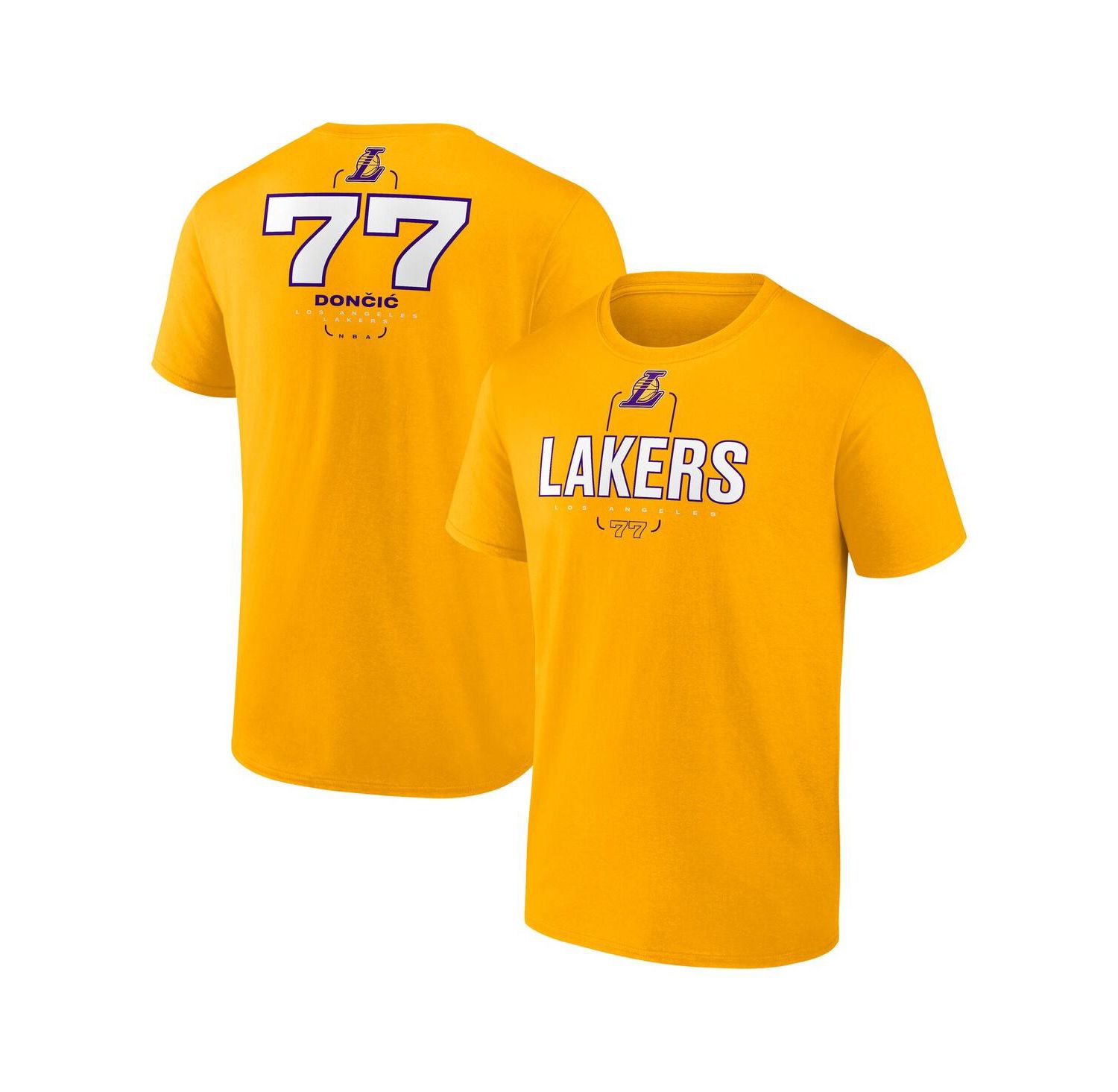 Men's Luka Doncic Gold Los Angeles Lakers Behind the Back Name & Number T-Shirt