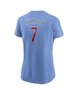 Women's Dansby Swanson Baby Blue Chicago Cubs Fuse Name Number T-Shirt