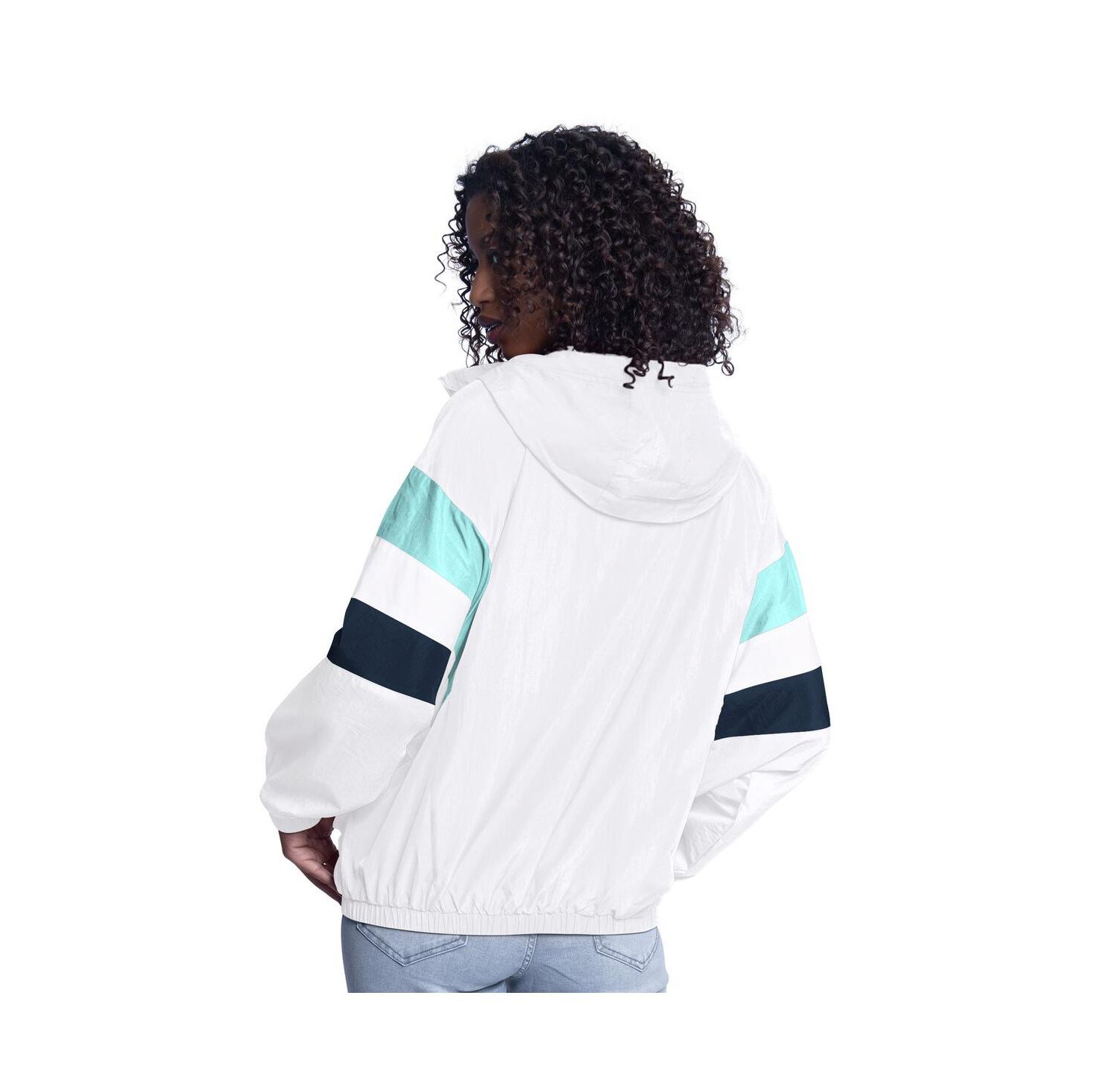 Women's White Seattle Kraken Game News Oversized Full-Zip Hoodie Jacket