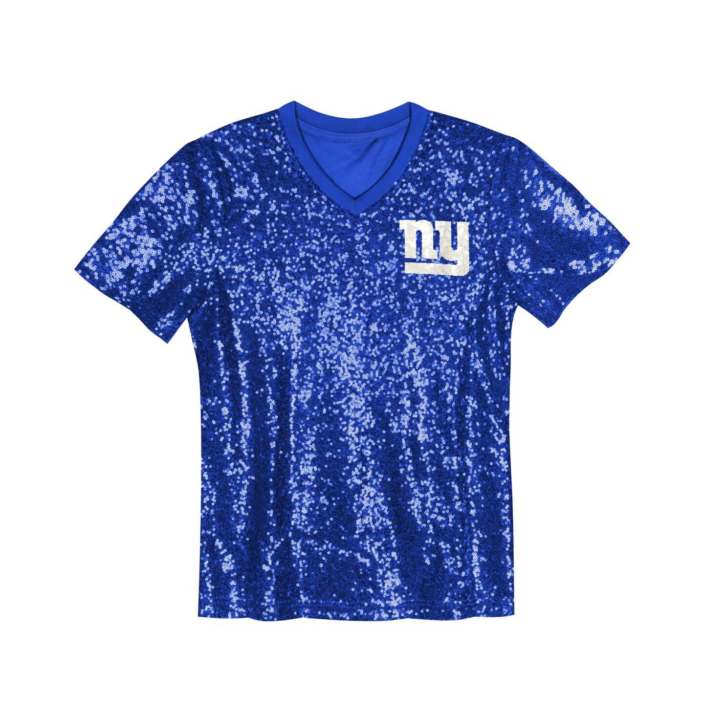Топ Outerstuff Royal New York Giants Wordmark Sequin V-neck для девочек — фото 3