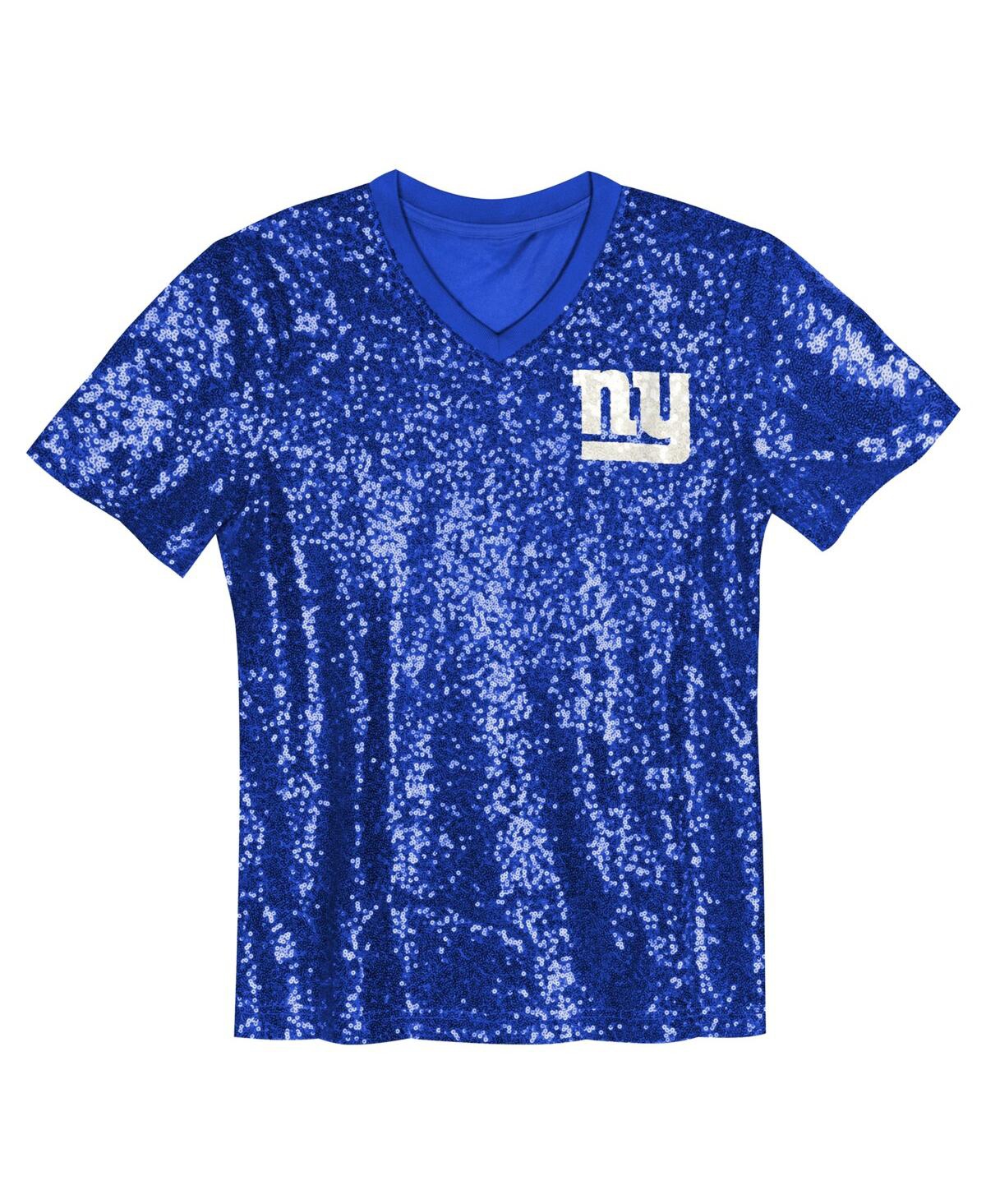 Outerstuff Big Girls Royal New York Giants Wordmark Sequin V-neck Top In Royal