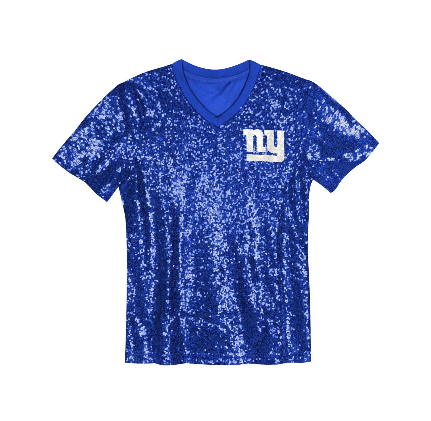 Big Girls Royal New York Giants Wordmark Sequin V-neck Top