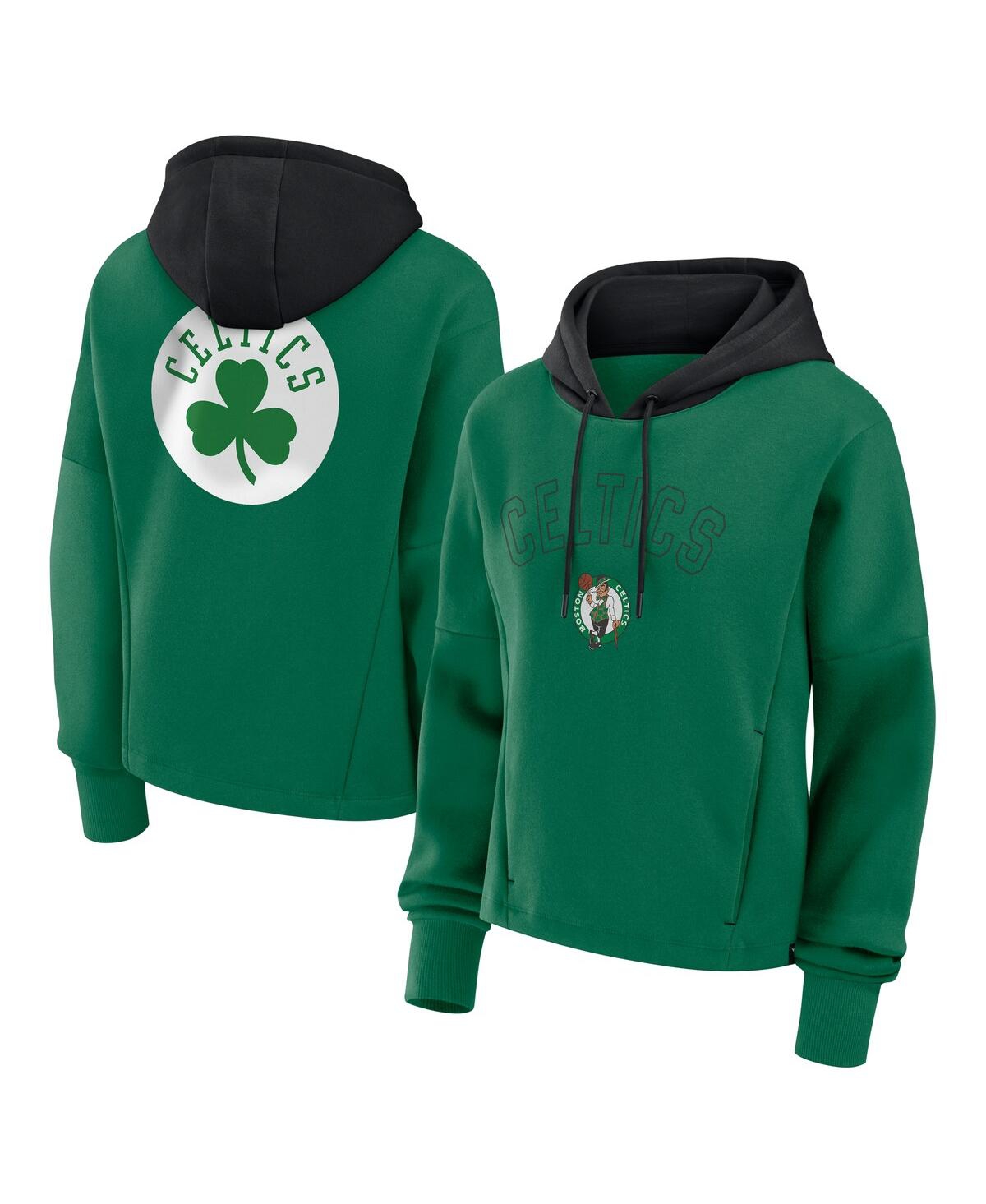 Fanatics Women's Kelly Green Boston Celtics Post Up Boxy Pullover Hoodie In Kelly Green,black