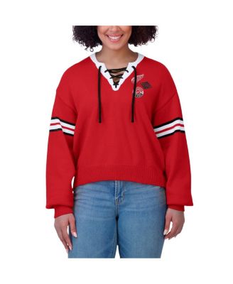 Women's Red Detroit Red Wings Cropped Lace-Up Sweater