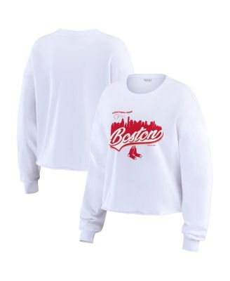 WEAR by Erin Andrews - Women's White Boston Red Sox Domestic Postcard Long Sleeve T-Shirt