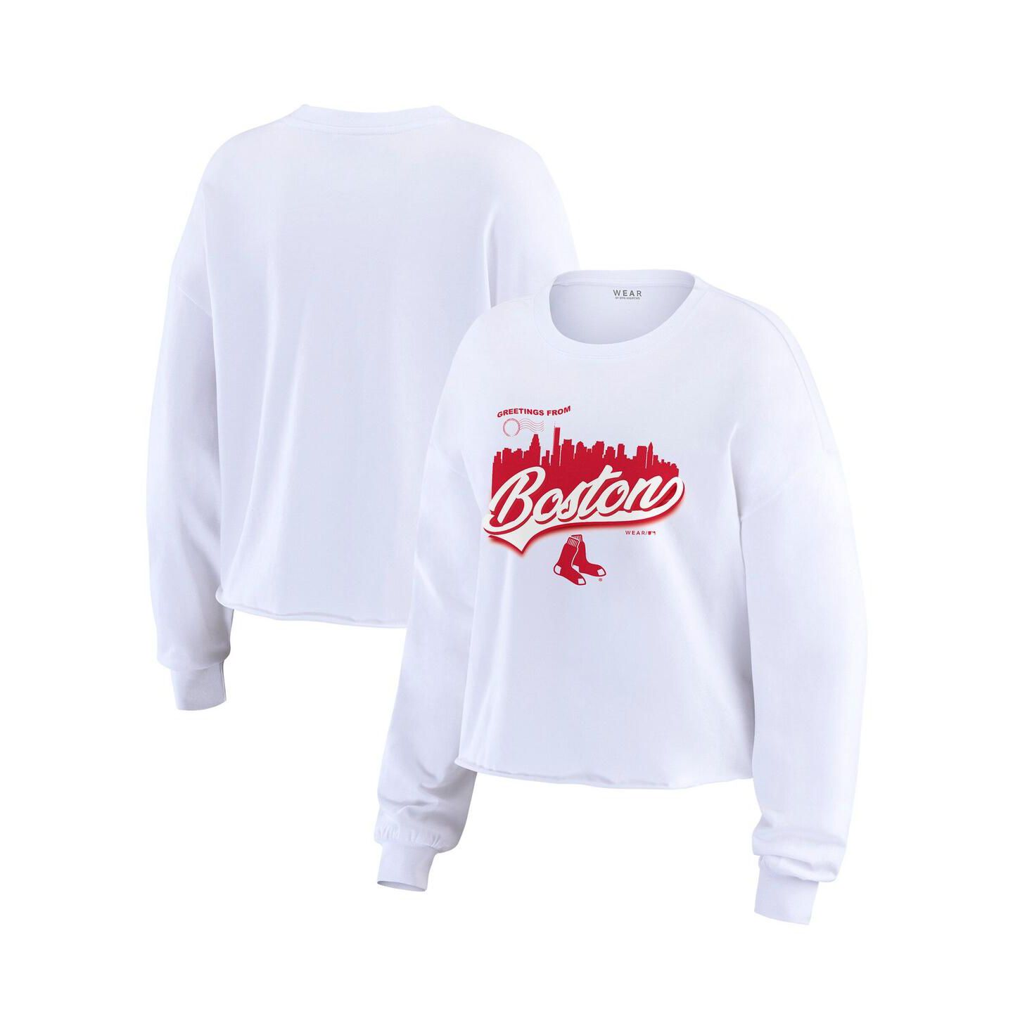 Женская футболка WEAR by Erin Andrews White Boston Red Sox Domestic Postcard Long Sleeve — фото 1
