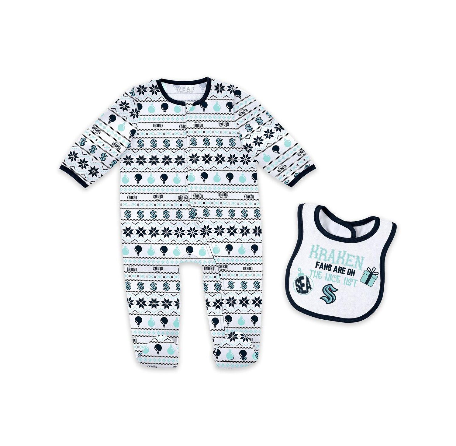 Newborn 2-Piece Seattle Kraken Allover Print Full-Zip Sleeper and Bib Christmas Set