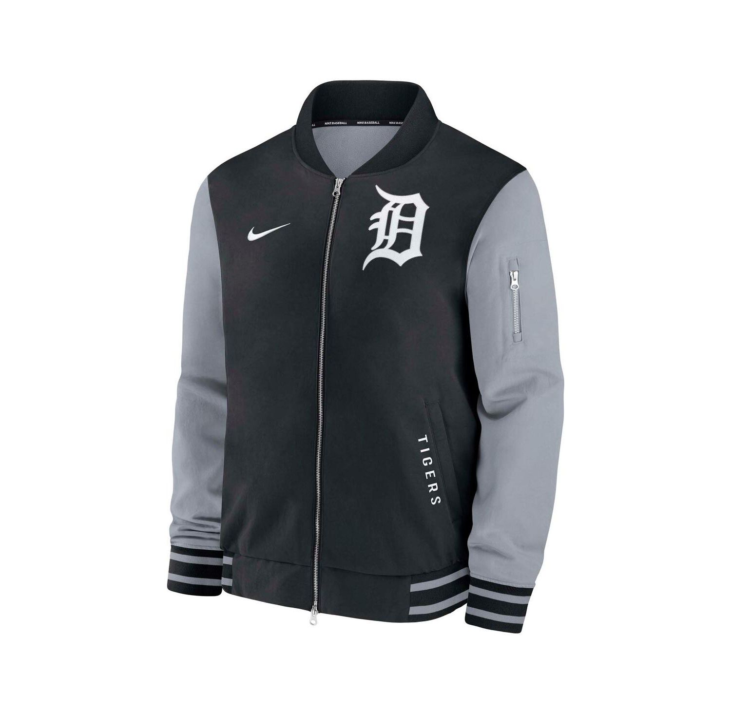 Men's Black/Gray Detroit Tigers Authentic Collection Dugout Full-Zip Bomber Jacket