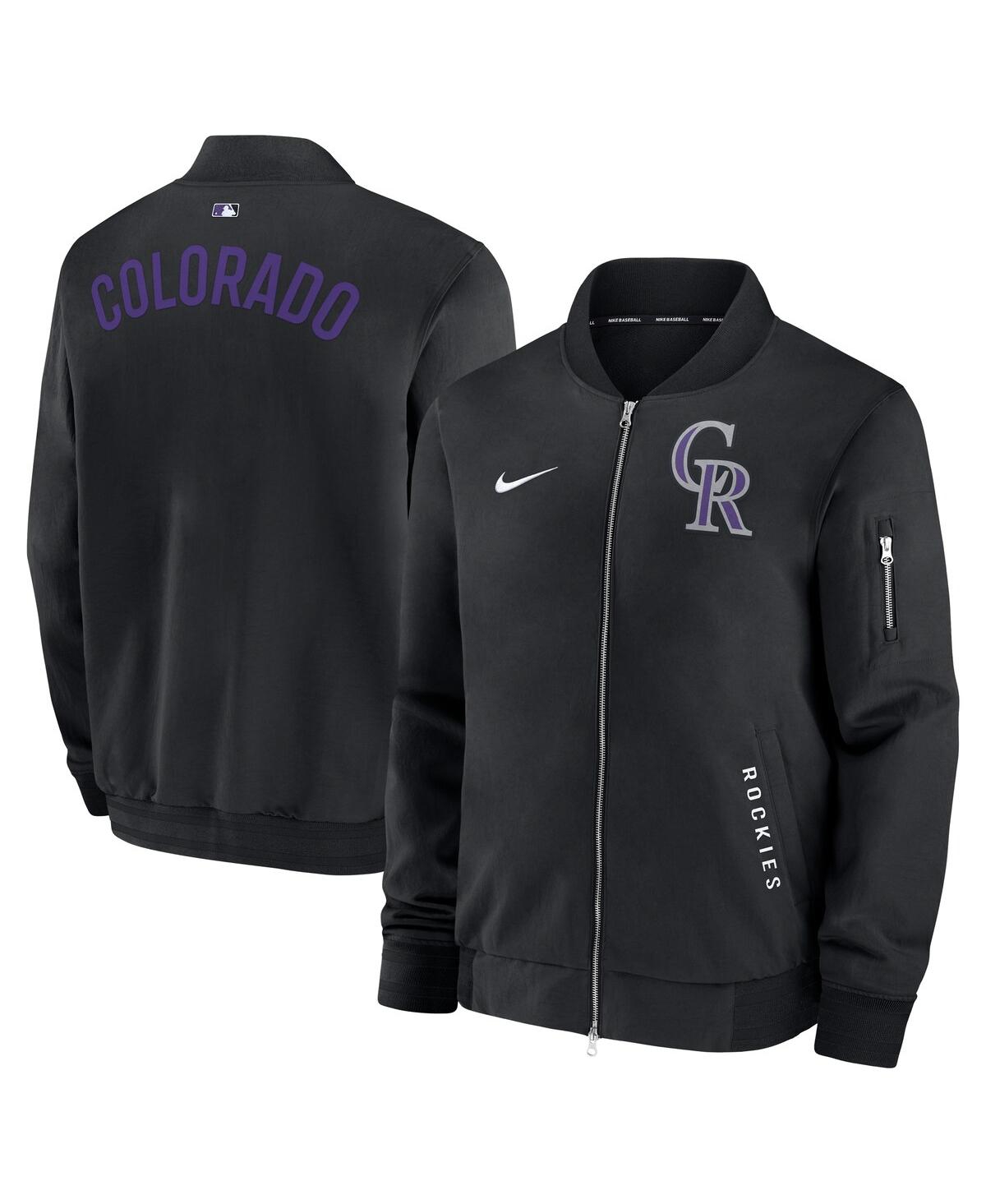 Men's Black Colorado Rockies Authentic Collection Dugout Full-Zip Bomber Jacket - Black