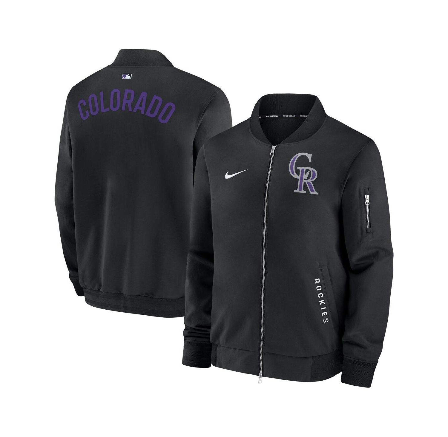 Men's Black Colorado Rockies Authentic Collection Dugout Full-Zip Bomber Jacket