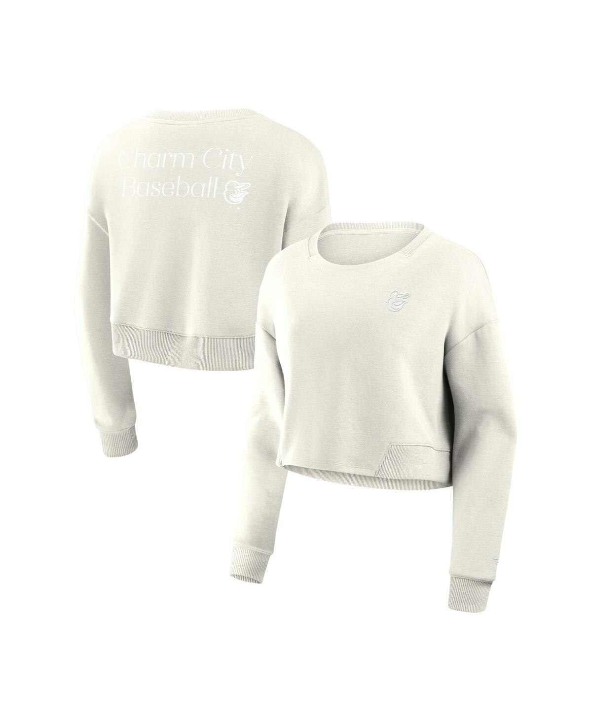 Fanatics Women's Cream Baltimore Orioles Relax Studio Cropped Pullover Sweatshirt In Cream