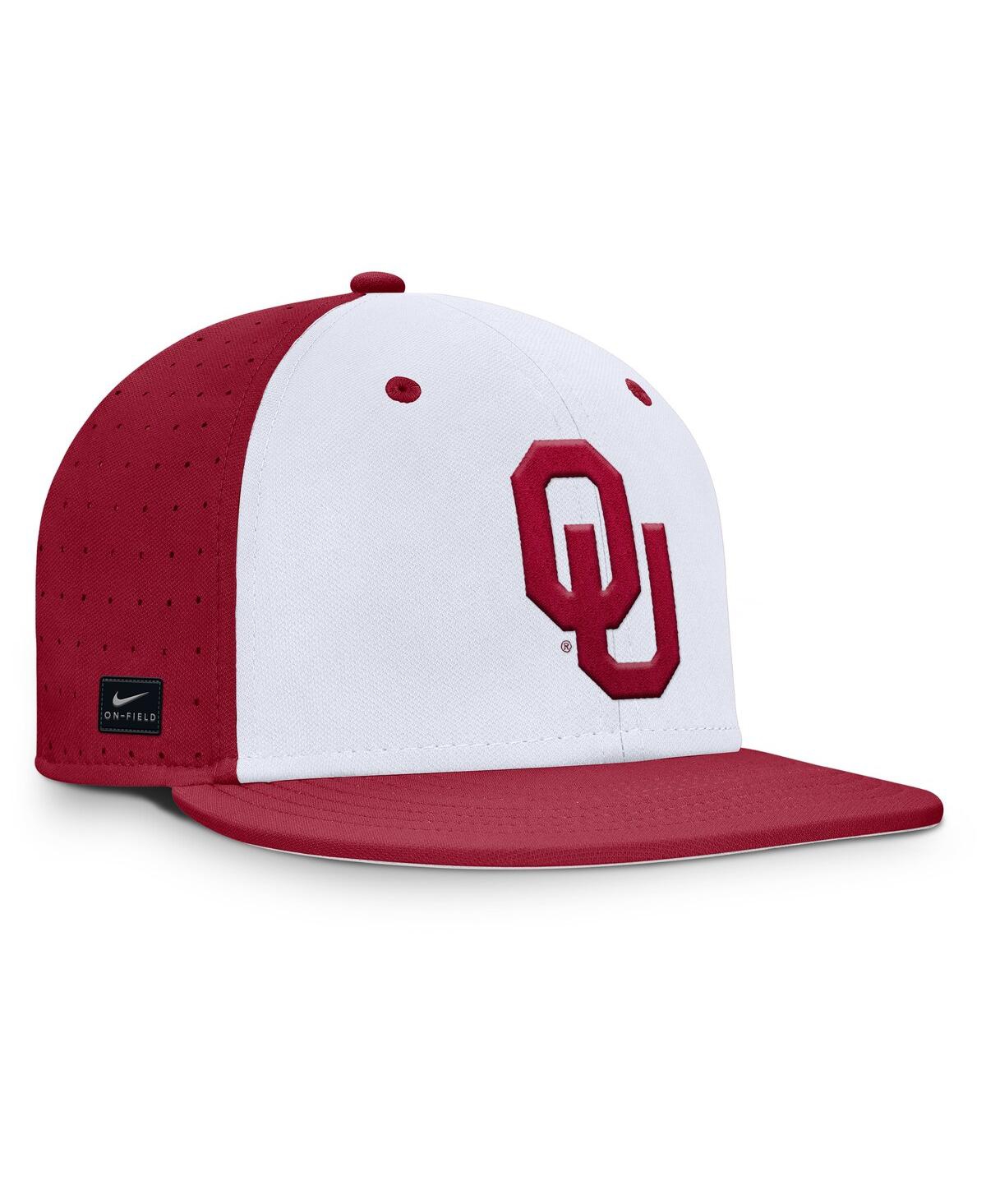 Nike Men's White/crimson Oklahoma Sooners On-field Dugout True Performance Fitted Hat In White,crimson