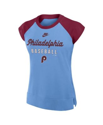 Women's Light Blue/Burgundy Philadelphia Phillies Cooperstown Collection Raglan Performance T-Shirt