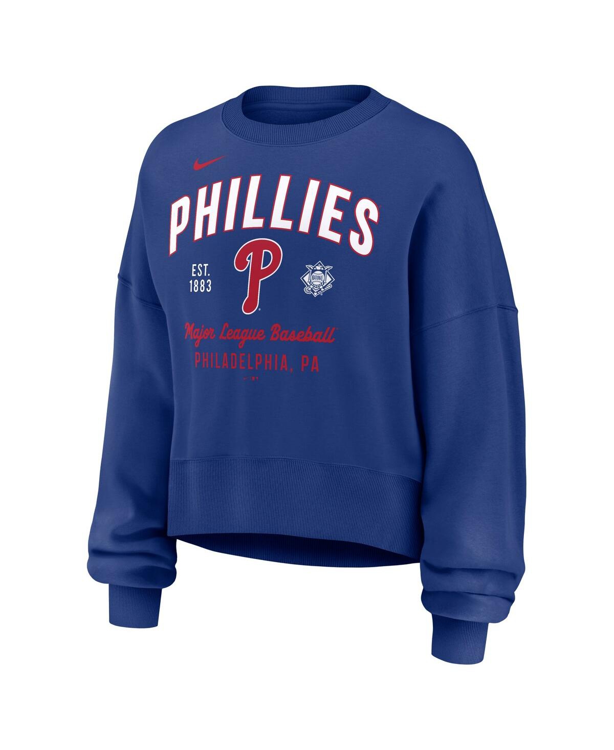 Nike Women's Royal Philadelphia Phillies Oversized Long Sleeve Cropped Pullover Sweatshirt In Royal,navy