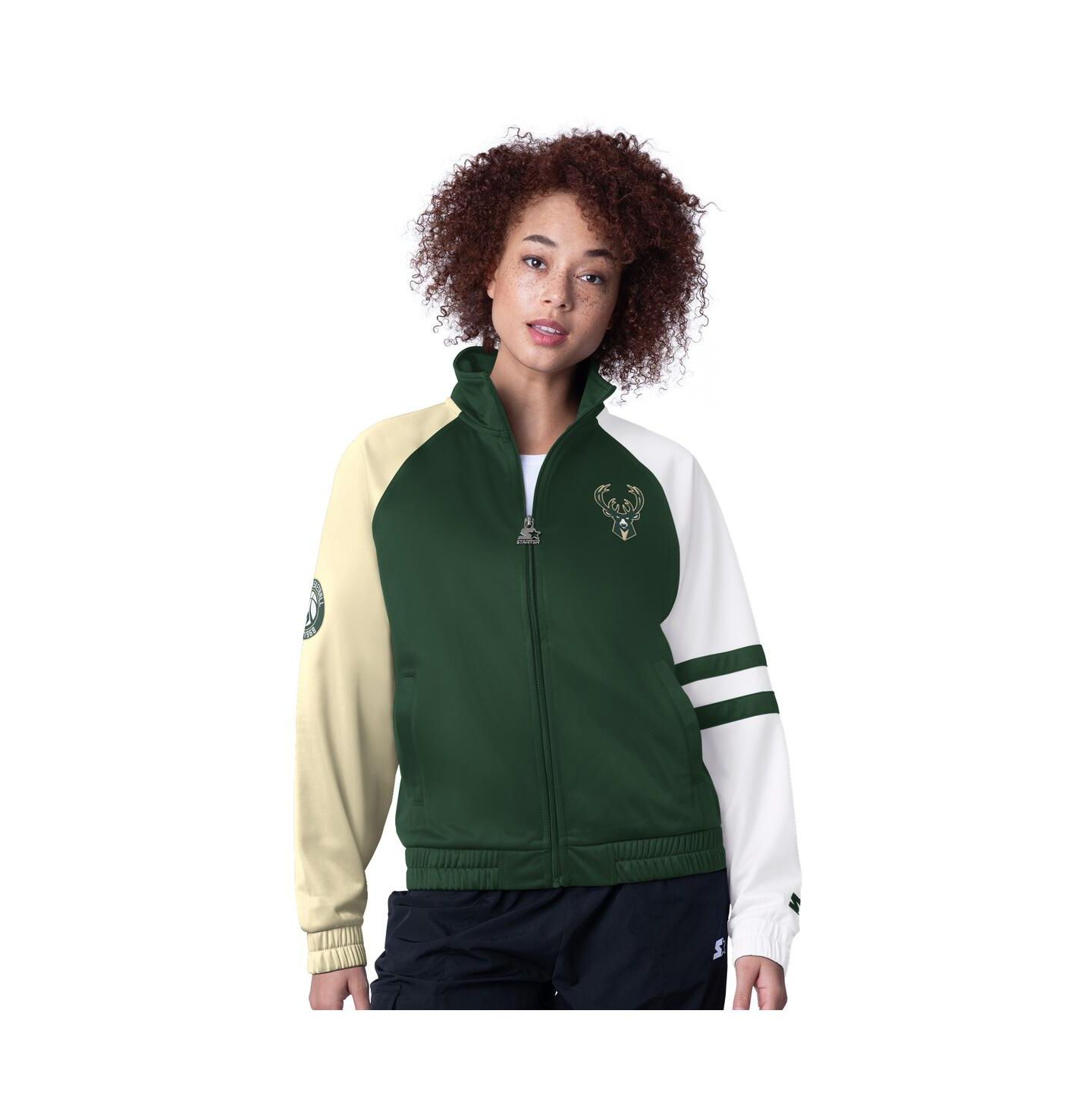 Женская куртка Starter Hunter Green Milwaukee Bucks Line Up Dolman Raglan Full-Zip Track Jacket — фото 1
