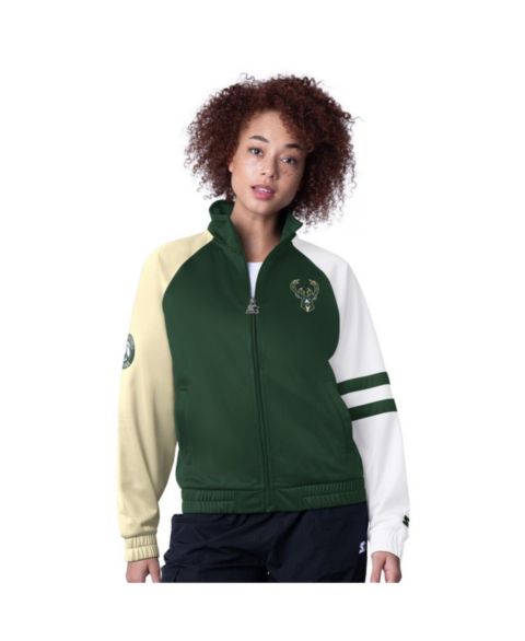 Женские куртки Starter Women's Hunter Green Milwaukee Bucks Line Up Dolman Raglan Full-Zip Track Jacket