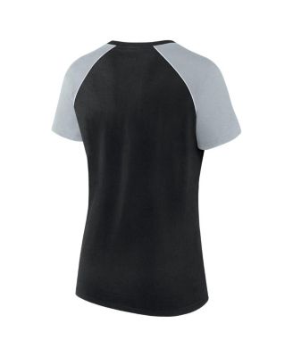 Женская черно-серебристая футболка с регланом Fanatics Las Vegas Raiders Glitted Primary