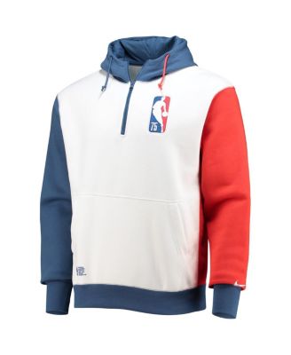 Men's White and Blue NBA Team 31 75th Anniversary Courtside Fleece Half-Zip Hoodie