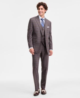 Men's Classic-Fit Tan/Blue Plaid Suit Separates