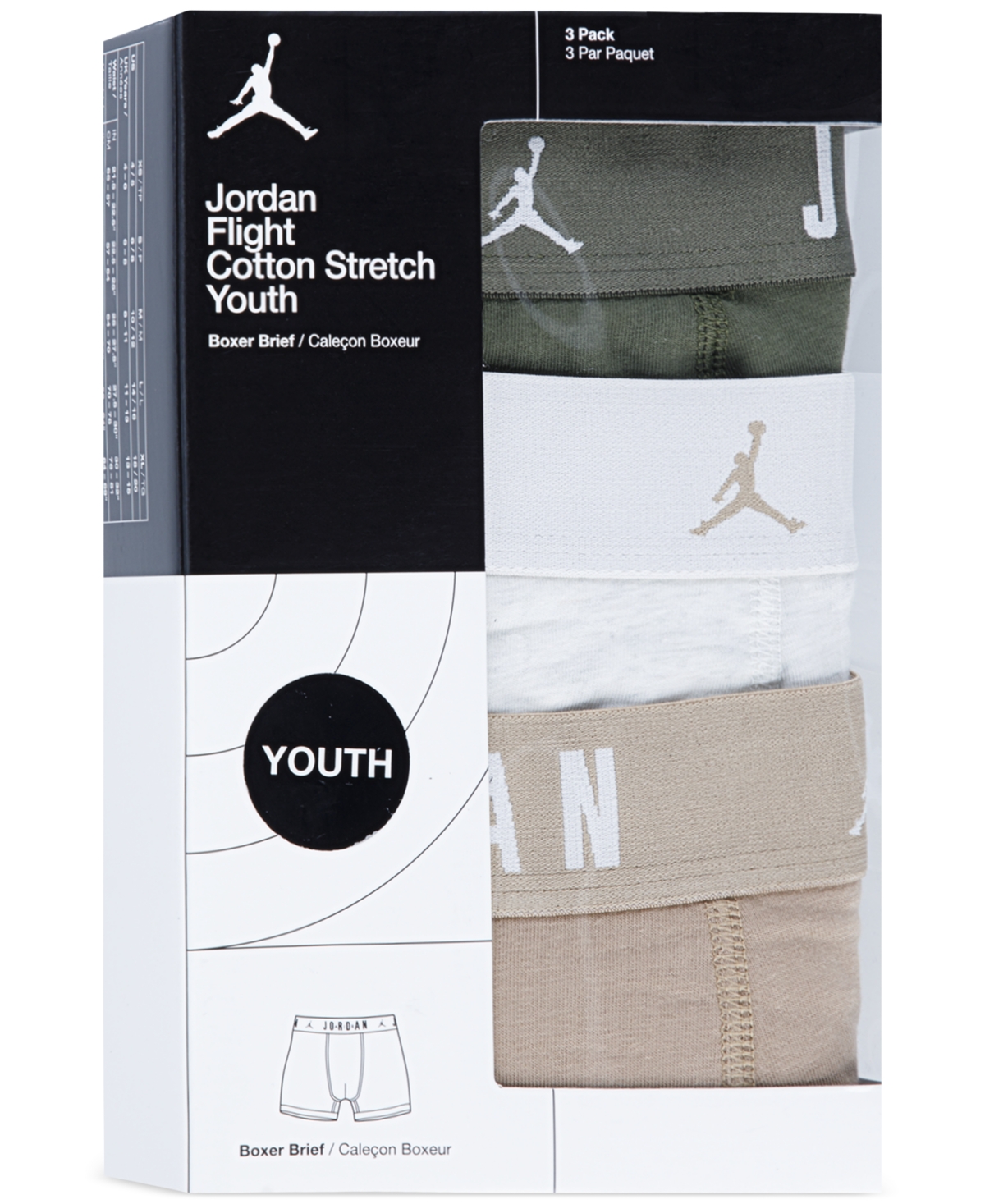 Jordan Big Boys Flight Dri-fit Cotton Core Boxer Briefs, Pack Of 3 In Medium Olive