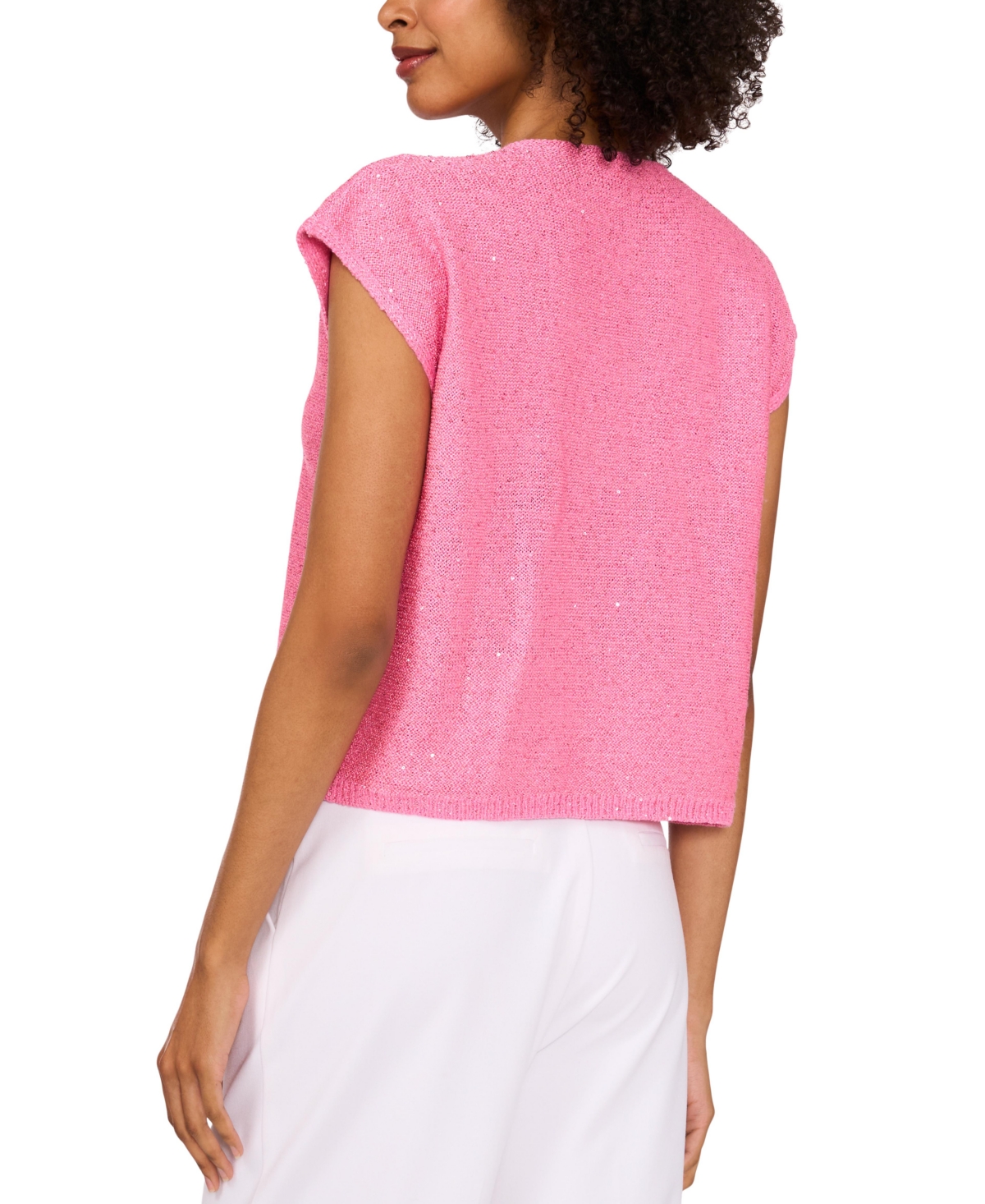 Shop Vince Camuto Women's Shine V-neck Cap-sleeve Sweater In Bloom Shine