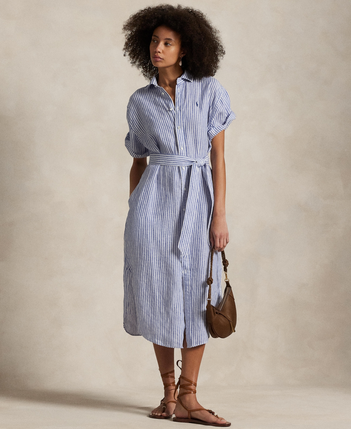 POLO RALPH LAUREN WOMEN'S STRIPED 100% LINEN SHORT-SLEEVE SHIRTDRESS 