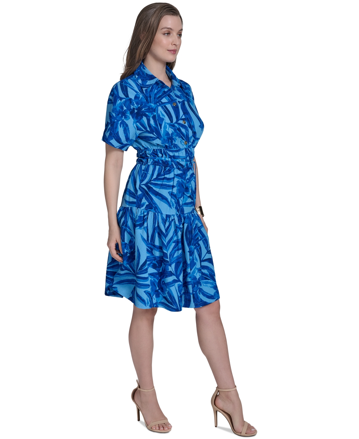 HALSTON WOMEN'S FLORAL-PRINT TIERED SHIRTDRESS 