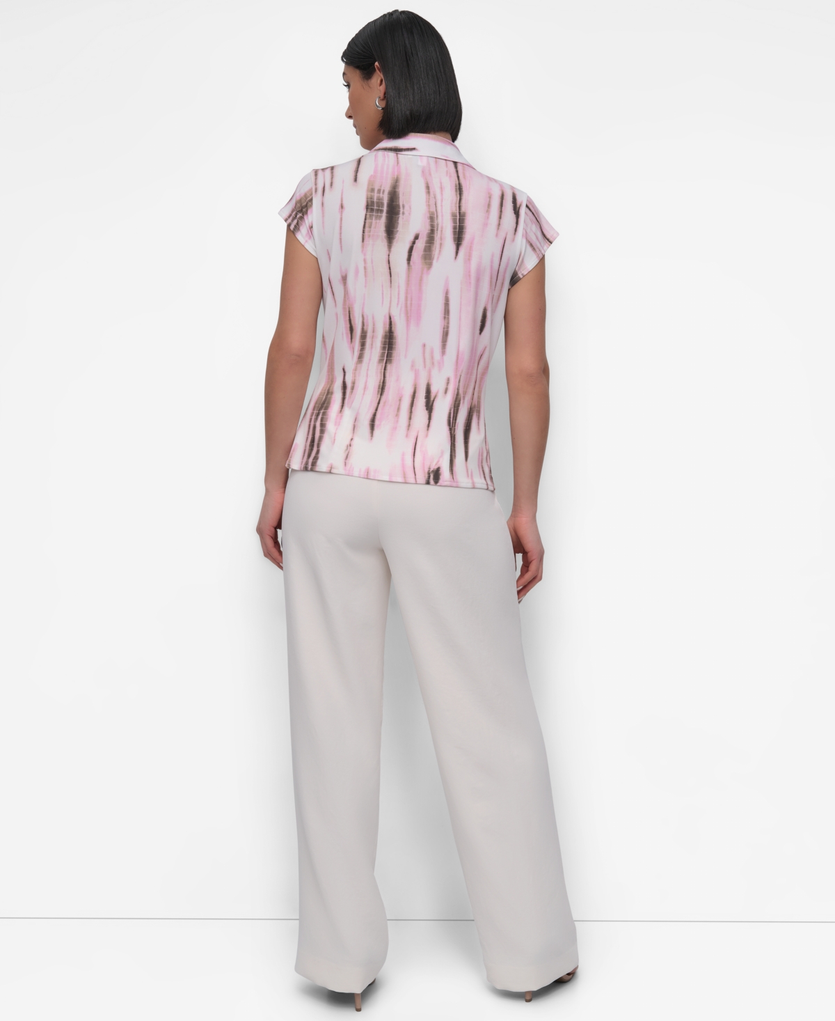 Dkny Petite Printed Knit Cap-sleeve Shirt In Pink