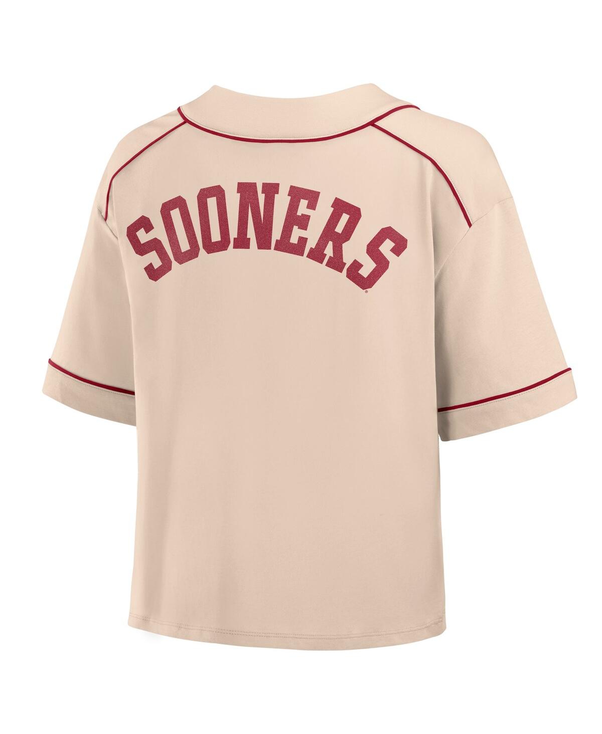 Fanatics Women's Tan Oklahoma Sooners Oversized Dominant Force Midi V-neck T-shirt In Tan