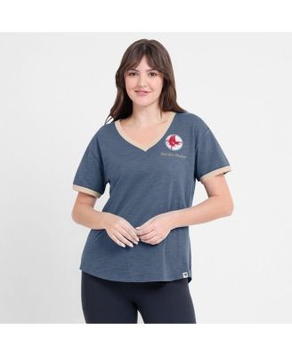 Женская темно-синяя футболка Fanatics Boston Red Sox Binge Worthy Stadium Slub с V-образным вырезом